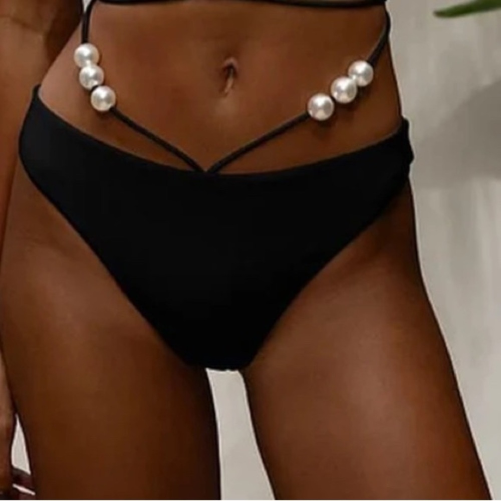 NWT Black Bikini Bottom with Pearl Accents